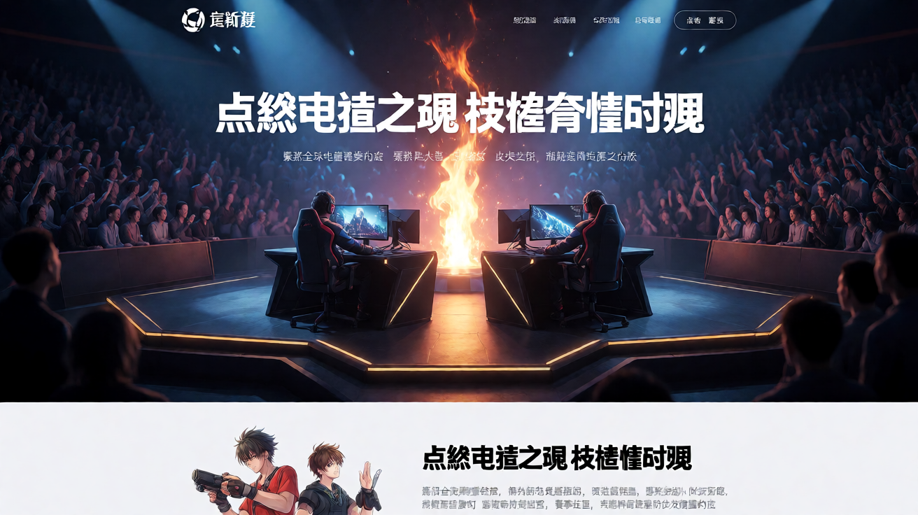 电竞赛事现场，选手在舞台上激烈对决，观众席座无虚席