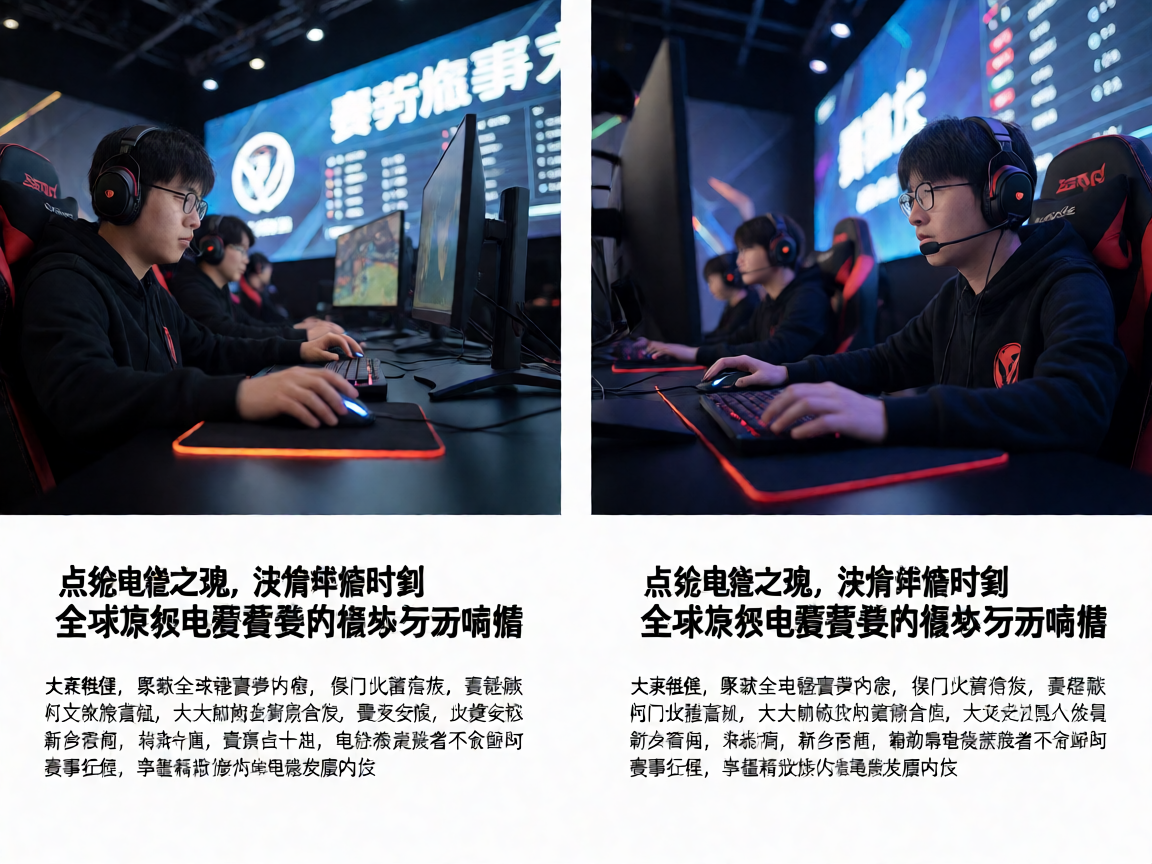 电竞赛事现场，选手专注操作，大屏幕显示比赛数据